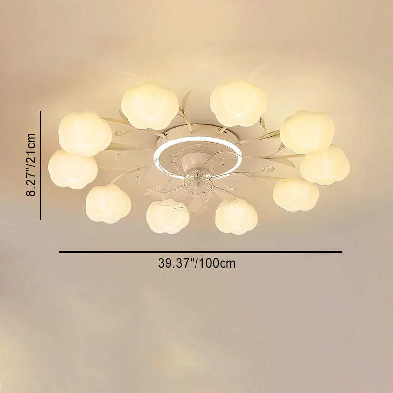 Contemporary Nordic Iron PVC Cotton Pumpkin 6/8/10 Light Semi-Flush Mount Ceiling Fan Light For Bedroom
