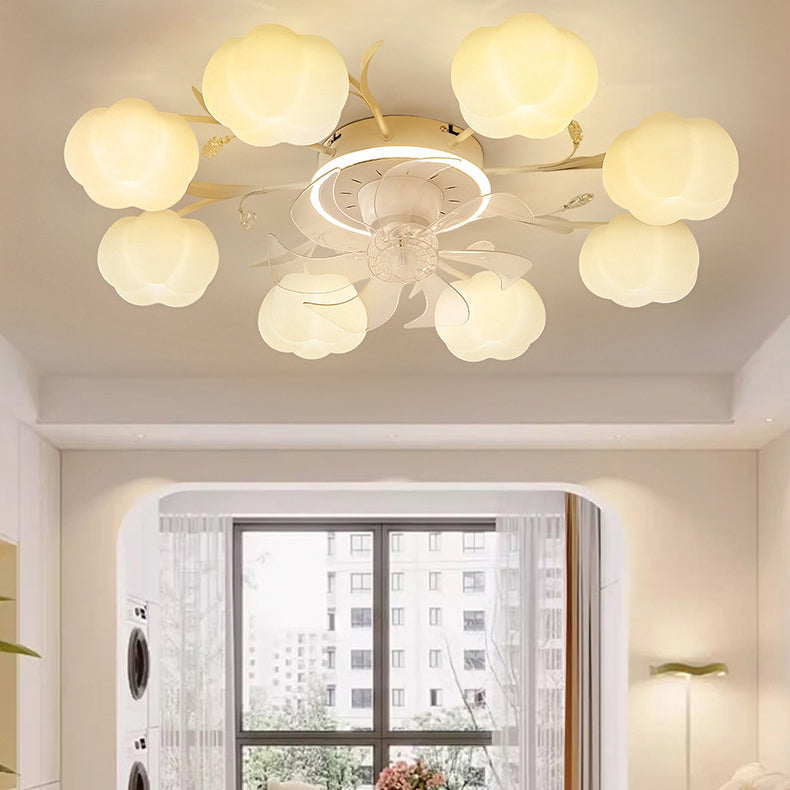 Contemporary Nordic Iron PVC Cotton Pumpkin 6/8/10 Light Semi-Flush Mount Ceiling Fan Light For Bedroom