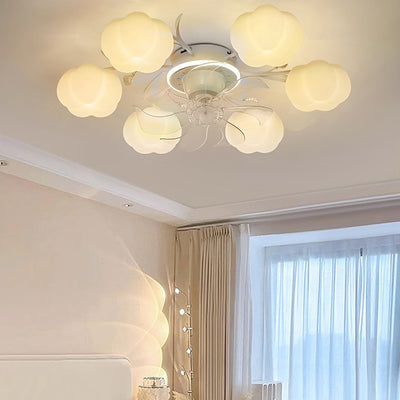 Contemporary Nordic Iron PVC Cotton Pumpkin 6/8/10 Light Semi-Flush Mount Ceiling Fan Light For Bedroom