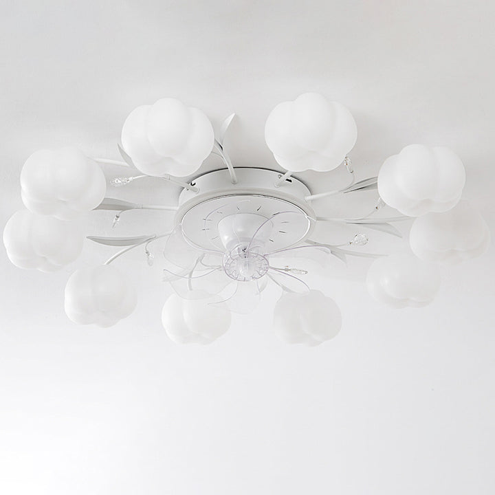 Contemporary Nordic Iron PVC Cotton Pumpkin 6/8/10 Light Semi-Flush Mount Ceiling Fan Light For Bedroom