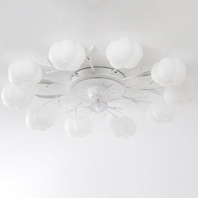 Contemporary Nordic Iron PVC Cotton Pumpkin 6/8/10 Light Semi-Flush Mount Ceiling Fan Light For Bedroom