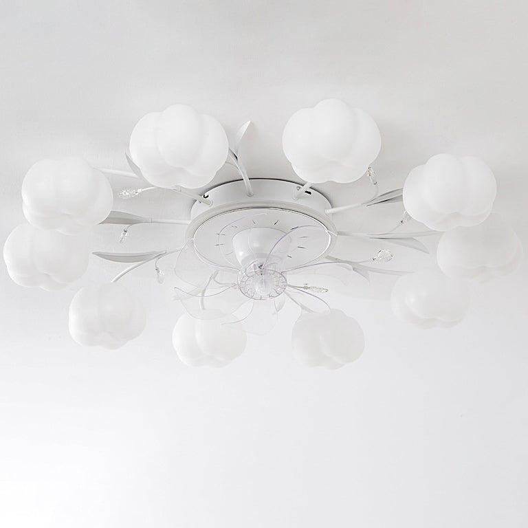 Contemporary Nordic Iron PVC Cotton Pumpkin 6/8/10 Light Semi-Flush Mount Ceiling Fan Light For Bedroom