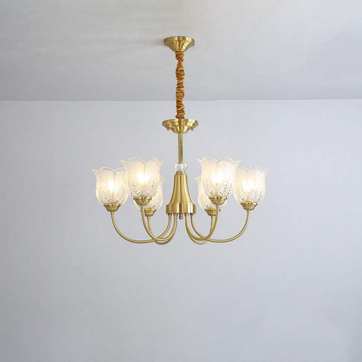 Traditional French Brass Glass Crystal Floral Bud 6/8/10/12-Light Chandeliers For Living Room