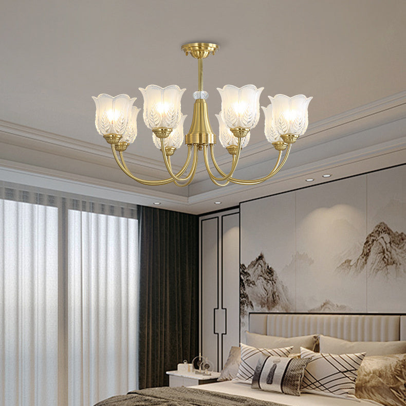 Traditional French Brass Glass Crystal Floral Bud 6/8/10/12-Light Chandeliers For Living Room