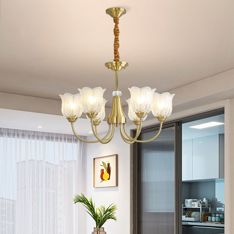 Traditional French Brass Glass Crystal Floral Bud 6/8/10/12-Light Chandeliers For Living Room