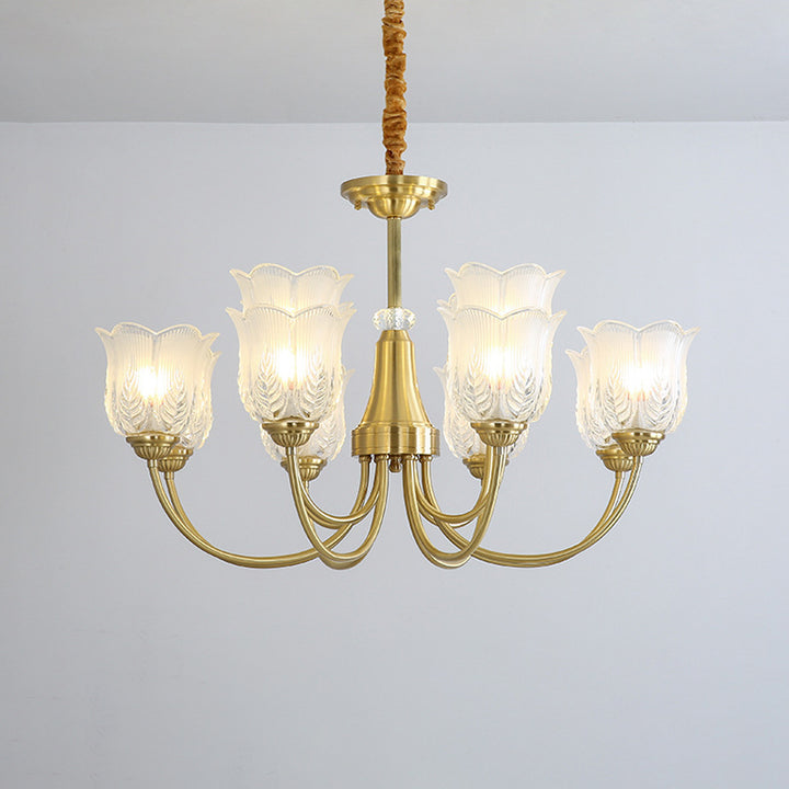 Traditional French Brass Glass Crystal Floral Bud 6/8/10/12-Light Chandeliers For Living Room