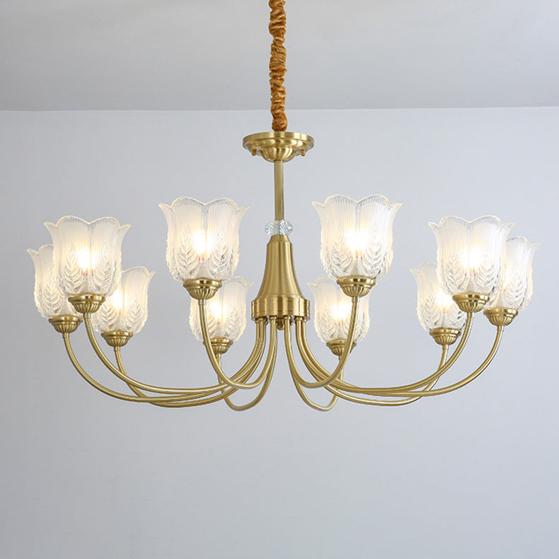 Traditional French Brass Glass Crystal Floral Bud 6/8/10/12-Light Chandeliers For Living Room