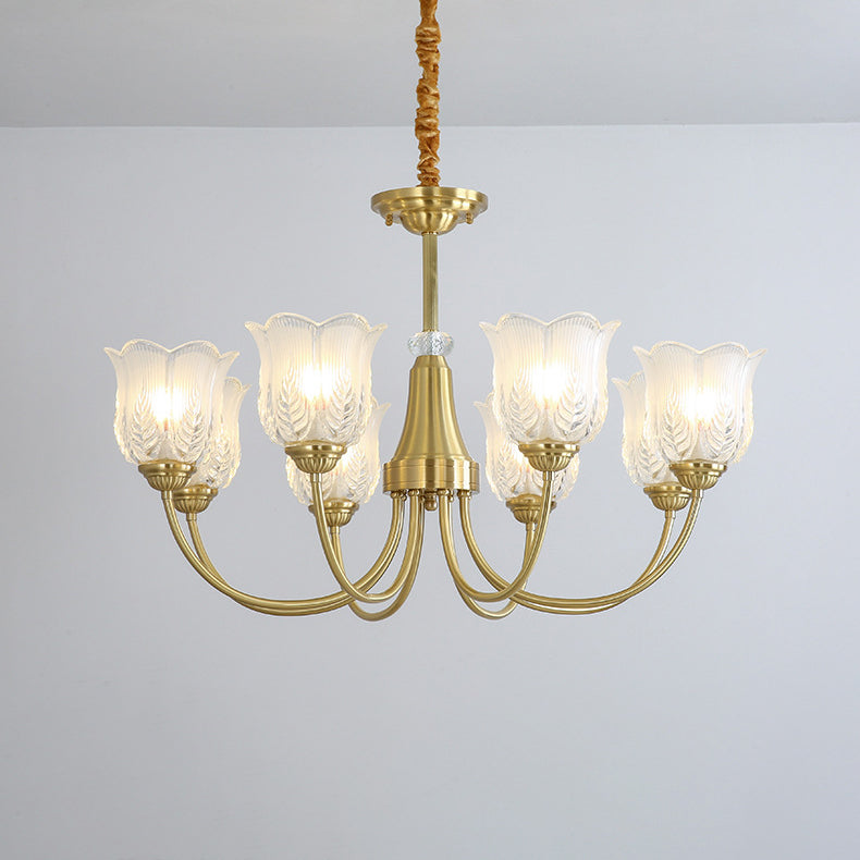 Traditional French Brass Glass Crystal Floral Bud 6/8/10/12-Light Chandeliers For Living Room