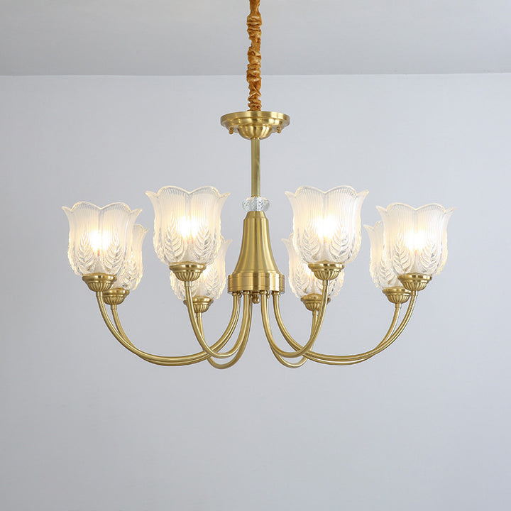 Traditional French Brass Glass Crystal Floral Bud 6/8/10/12-Light Chandeliers For Living Room