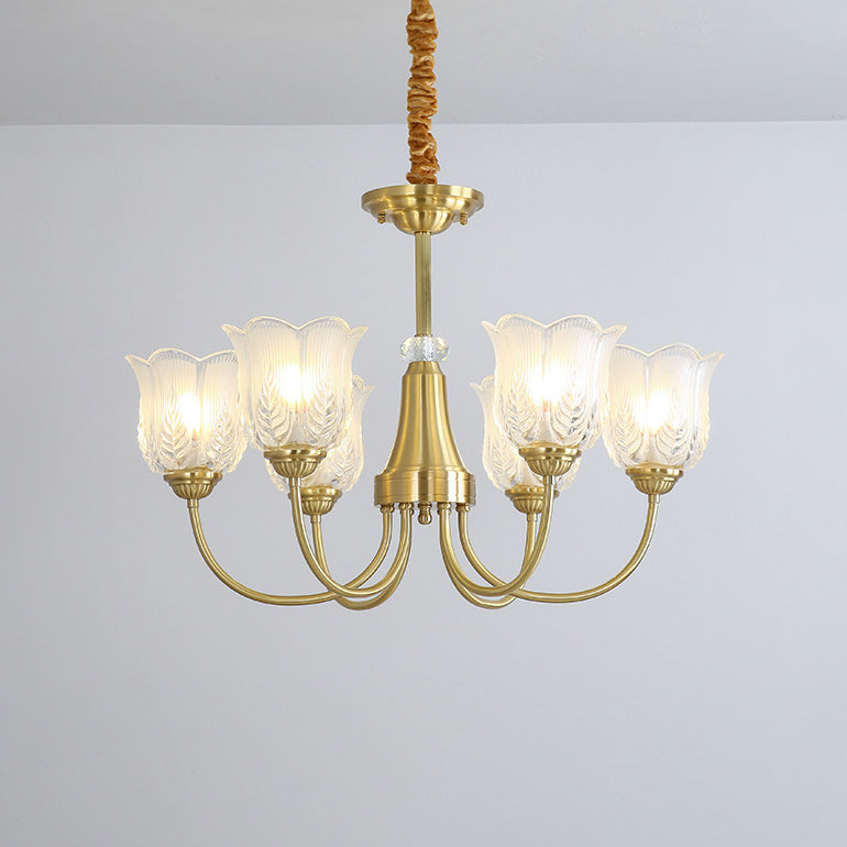 Traditional French Brass Glass Crystal Floral Bud 6/8/10/12-Light Chandeliers For Living Room