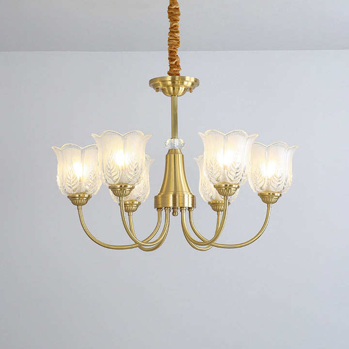 Traditional French Brass Glass Crystal Floral Bud 6/8/10/12-Light Chandeliers For Living Room