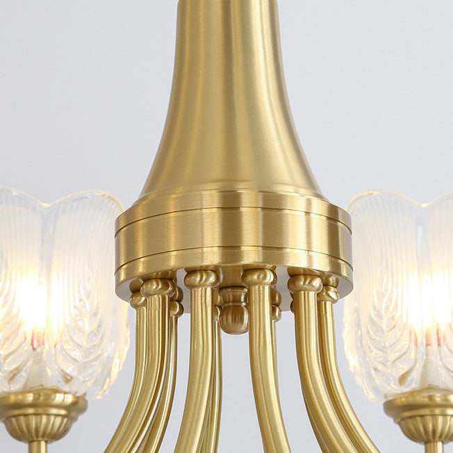 Traditional French Brass Glass Crystal Floral Bud 6/8/10/12-Light Chandeliers For Living Room