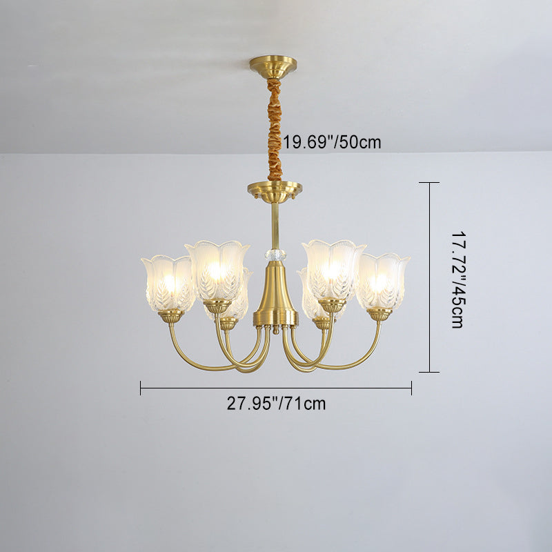 Traditional French Brass Glass Crystal Floral Bud 6/8/10/12-Light Chandeliers For Living Room