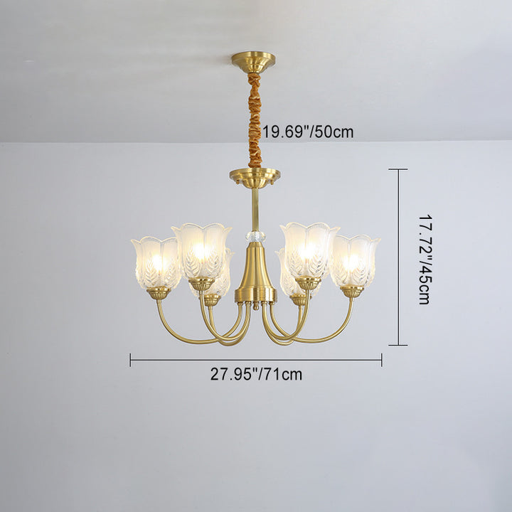 Traditional French Brass Glass Crystal Floral Bud 6/8/10/12-Light Chandeliers For Living Room