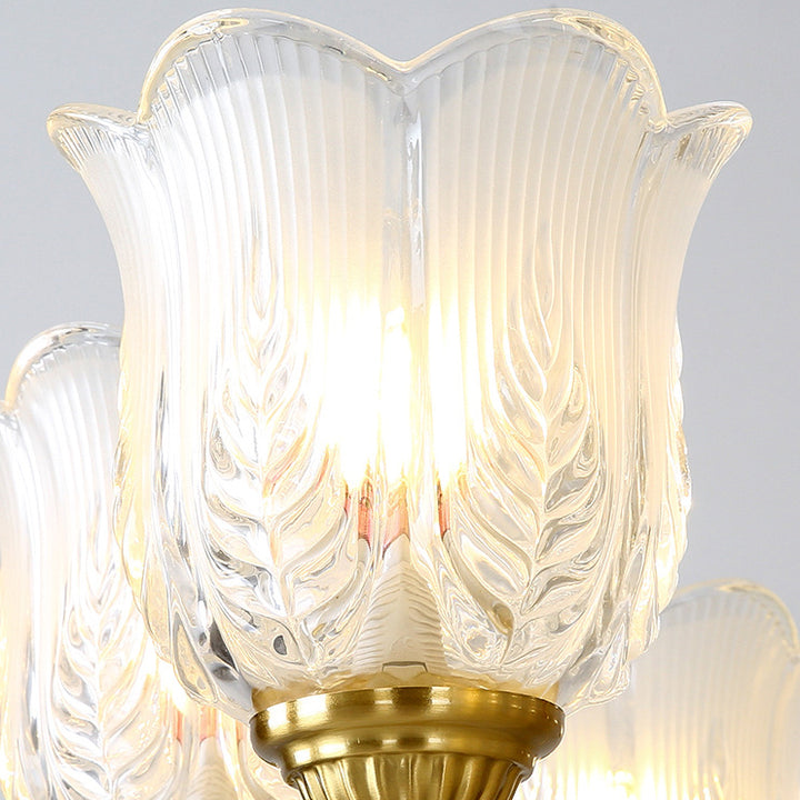 Traditional French Brass Glass Crystal Floral Bud 6/8/10/12-Light Chandeliers For Living Room