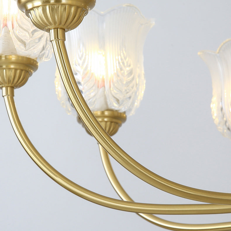 Traditional French Brass Glass Crystal Floral Bud 6/8/10/12-Light Chandeliers For Living Room