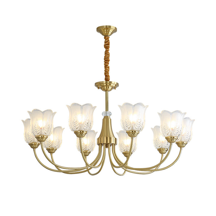Traditional French Brass Glass Crystal Floral Bud 6/8/10/12-Light Chandeliers For Living Room