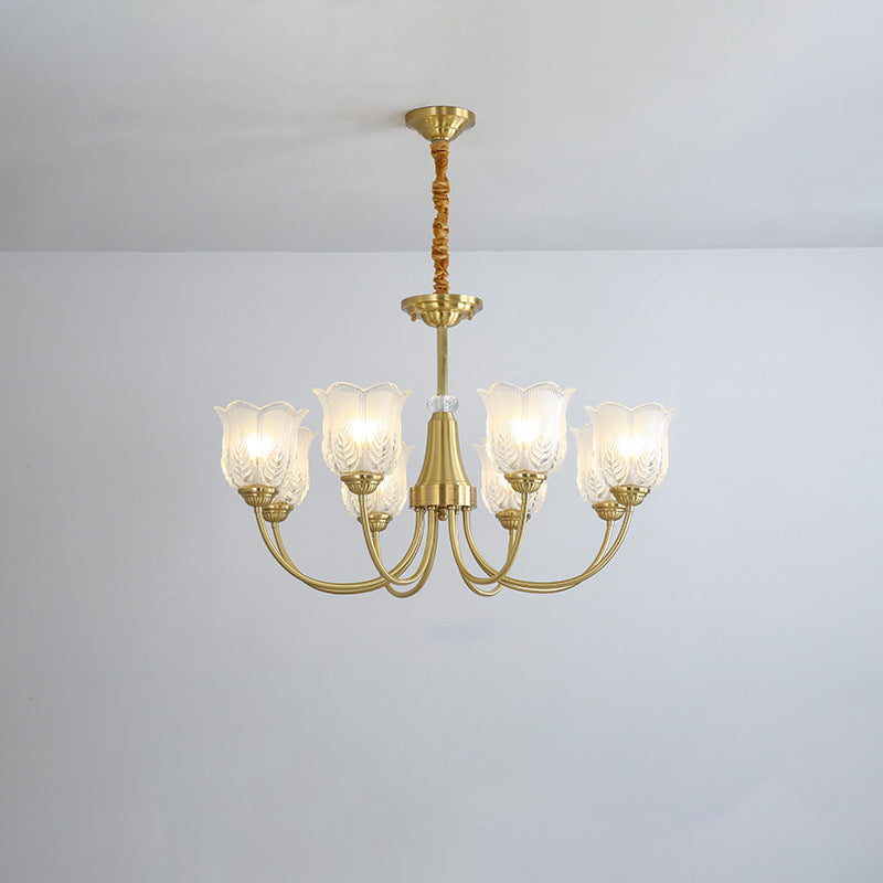 Traditional French Brass Glass Crystal Floral Bud 6/8/10/12-Light Chandeliers For Living Room