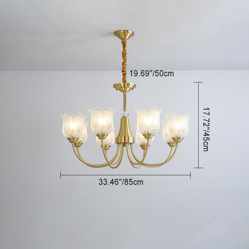 Traditional French Brass Glass Crystal Floral Bud 6/8/10/12-Light Chandeliers For Living Room