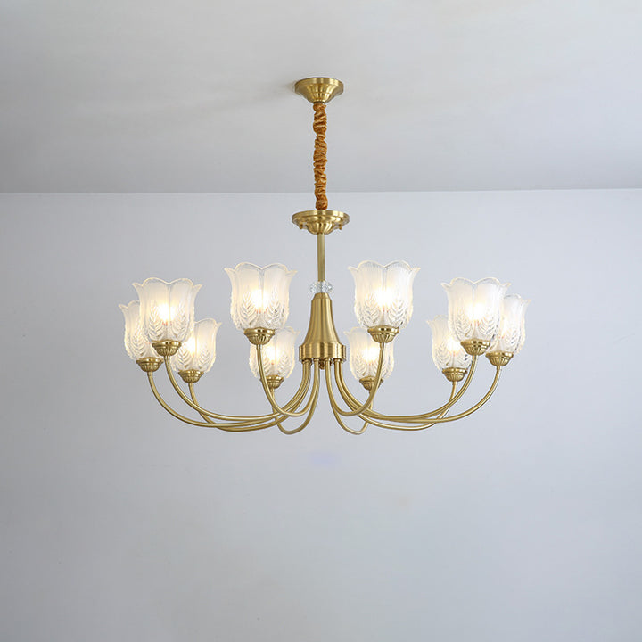 Traditional French Brass Glass Crystal Floral Bud 6/8/10/12-Light Chandeliers For Living Room