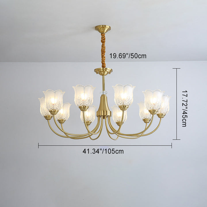 Traditional French Brass Glass Crystal Floral Bud 6/8/10/12-Light Chandeliers For Living Room