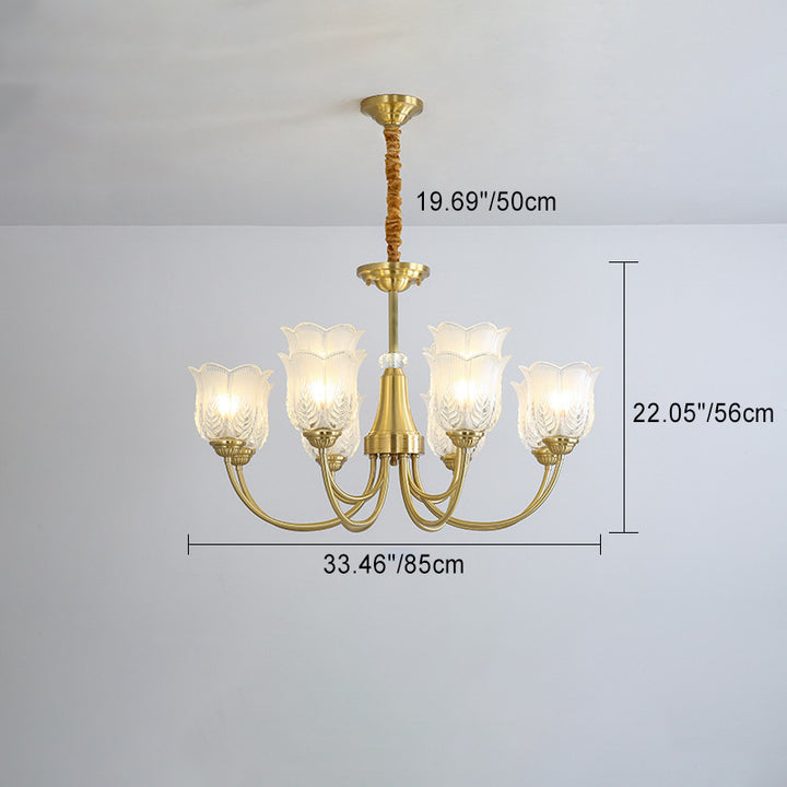 Traditional French Brass Glass Crystal Floral Bud 6/8/10/12-Light Chandeliers For Living Room