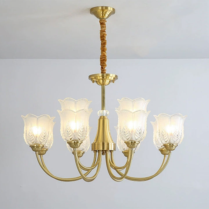 Traditional French Brass Glass Crystal Floral Bud 6/8/10/12-Light Chandeliers For Living Room