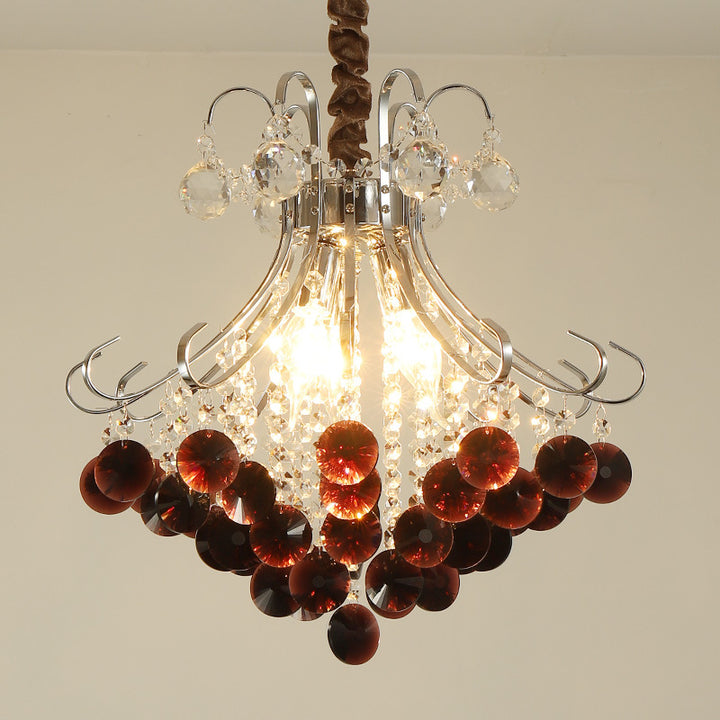 Traditional European Crystal Iron Hardware Beads Bouquet 3/4 Light Chandeliers For Dining Room