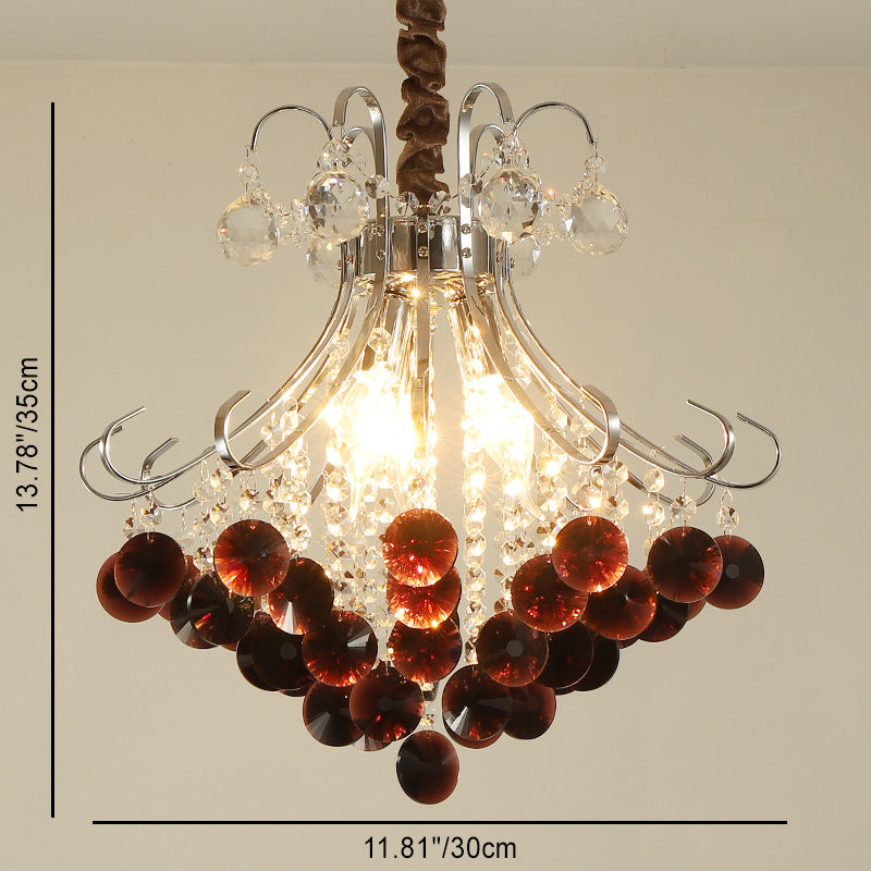 Traditional European Crystal Iron Hardware Beads Bouquet 3/4 Light Chandeliers For Dining Room