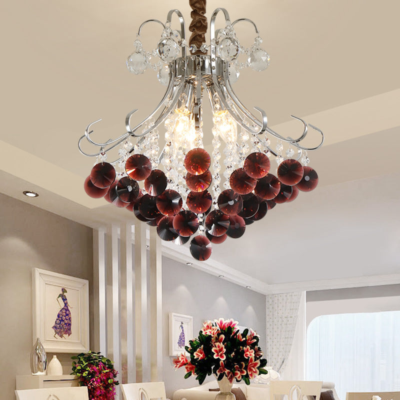 Traditional European Crystal Iron Hardware Beads Bouquet 3/4 Light Chandeliers For Dining Room