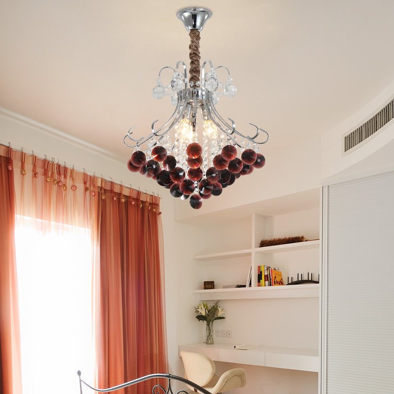 Traditional European Crystal Iron Hardware Beads Bouquet 3/4 Light Chandeliers For Dining Room