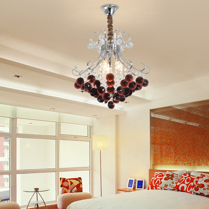 Traditional European Crystal Iron Hardware Beads Bouquet 3/4 Light Chandeliers For Dining Room