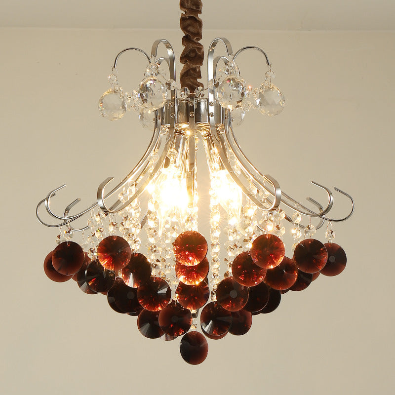 Traditional European Crystal Iron Hardware Beads Bouquet 3/4 Light Chandeliers For Dining Room