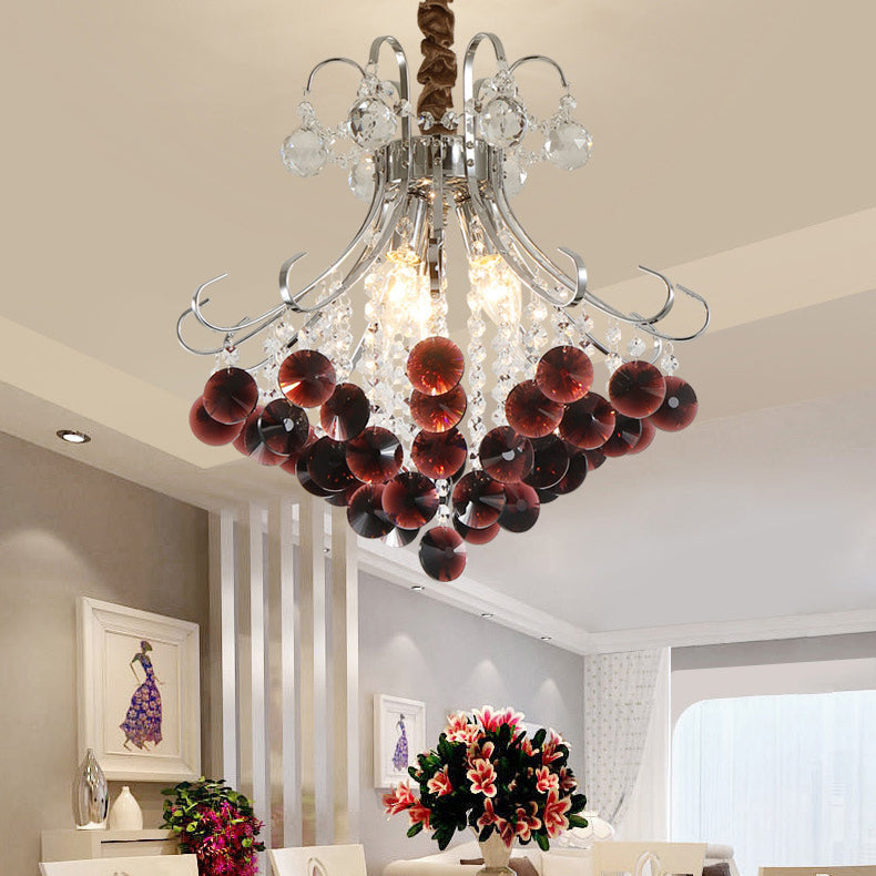 Traditional European Crystal Iron Hardware Beads Bouquet 3/4 Light Chandeliers For Dining Room