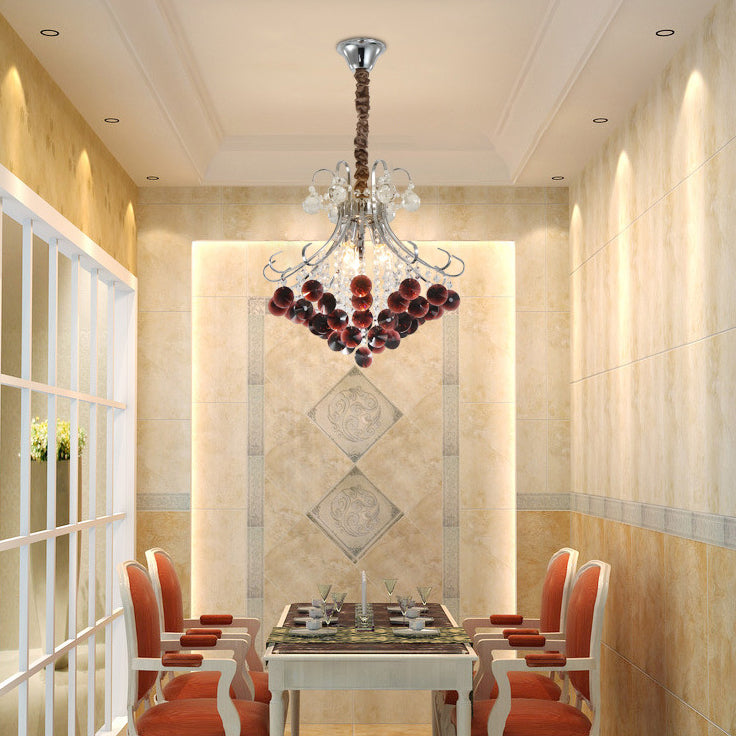 Traditional European Crystal Iron Hardware Beads Bouquet 3/4 Light Chandeliers For Dining Room
