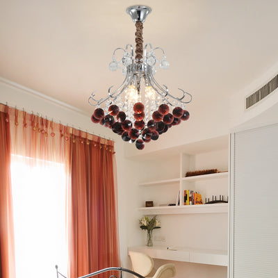 Traditional European Crystal Iron Hardware Beads Bouquet 3/4 Light Chandeliers For Dining Room