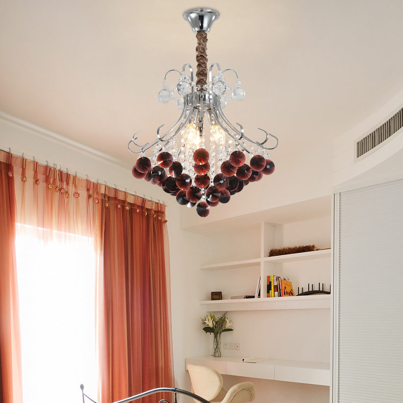 Traditional European Crystal Iron Hardware Beads Bouquet 3/4 Light Chandeliers For Dining Room