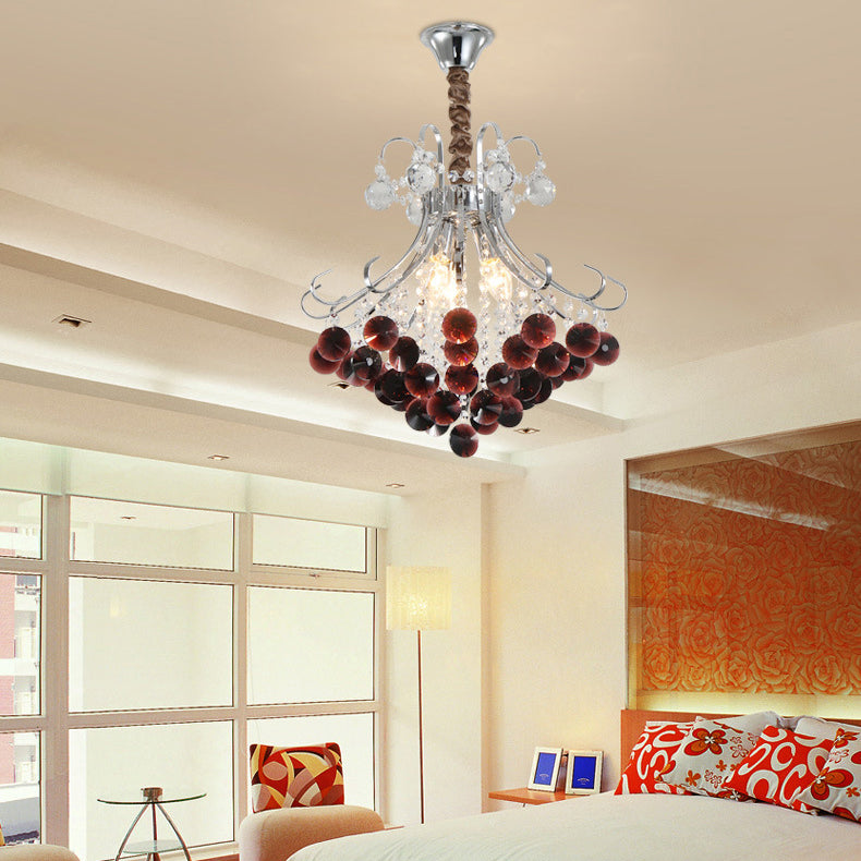 Traditional European Crystal Iron Hardware Beads Bouquet 3/4 Light Chandeliers For Dining Room