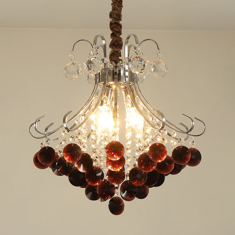 Traditional European Crystal Iron Hardware Beads Bouquet 3/4 Light Chandeliers For Dining Room