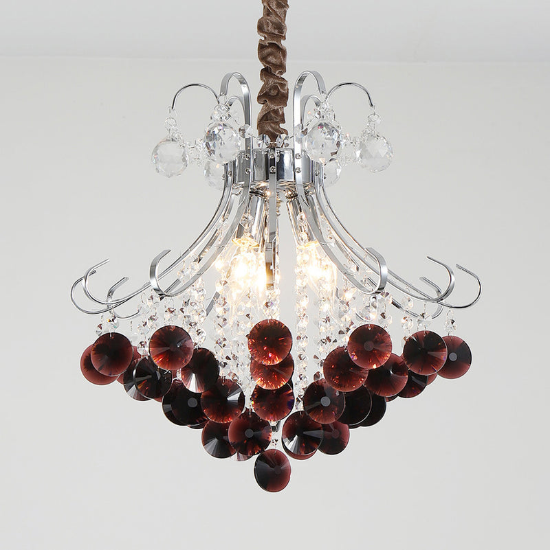 Traditional European Crystal Iron Hardware Beads Bouquet 3/4 Light Chandeliers For Dining Room