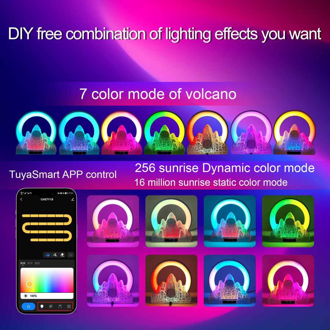 Lampe de table contemporaine créative ABS rechargeable Bluetooth cercle volcan craquelé horloge LED lumière d&
