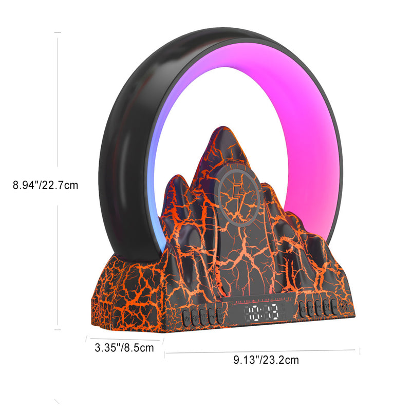 現代的なクリエイティブABS充電式Bluetoothサークル火山クラックル時計LEDアンビエントライトテーブルランプベッドサイド用 