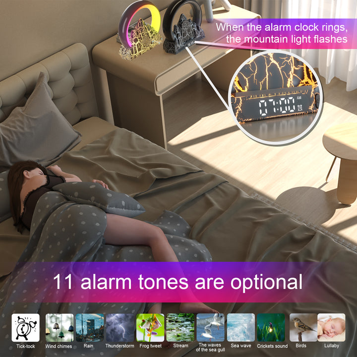 Lampe de table contemporaine créative ABS rechargeable Bluetooth cercle volcan craquelé horloge LED lumière d&
