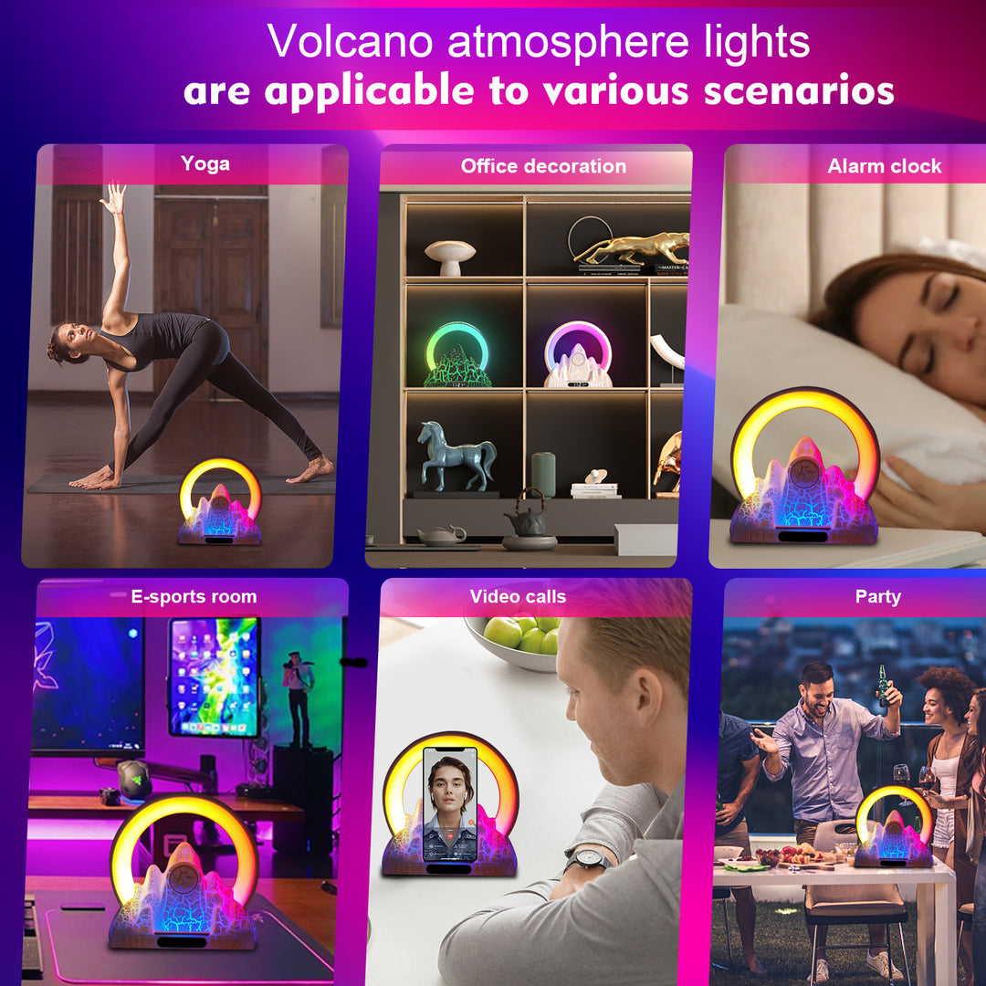 Lampe de table contemporaine créative ABS rechargeable Bluetooth cercle volcan craquelé horloge LED lumière d&