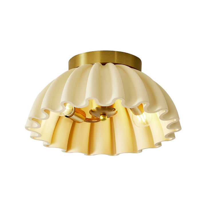 Traditionelle französische Harz-Metallschale Ruffle 2-Licht Semi-Flush Mount Deckenleuchte für den Flur 