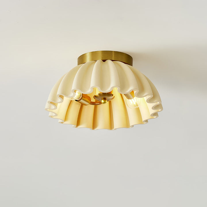 Traditionelle französische Harz-Metallschale Ruffle 2-Licht Semi-Flush Mount Deckenleuchte für den Flur 