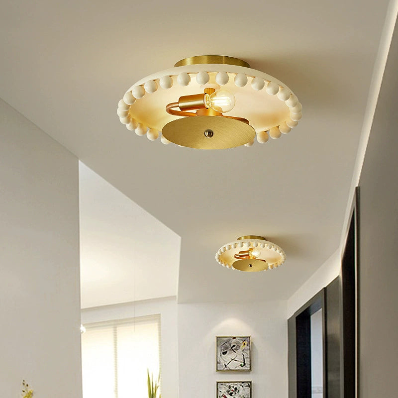 Bol en métal résine traditionnelle française boule ronde 2 lumières semi-encastré plafonnier pour couloir 