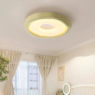 Contemporary Scandinavian Iron PE HIPS Round Cookie Texture LED Flush Mount Ceiling Light For Bedroom