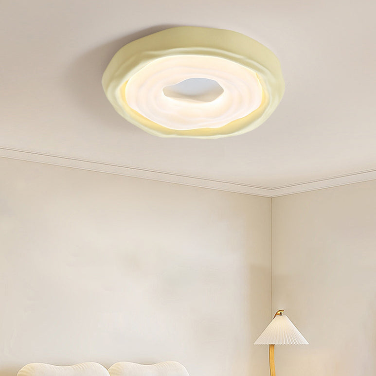 Contemporary Scandinavian Iron PE HIPS Round Cookie Texture LED Flush Mount Ceiling Light For Bedroom