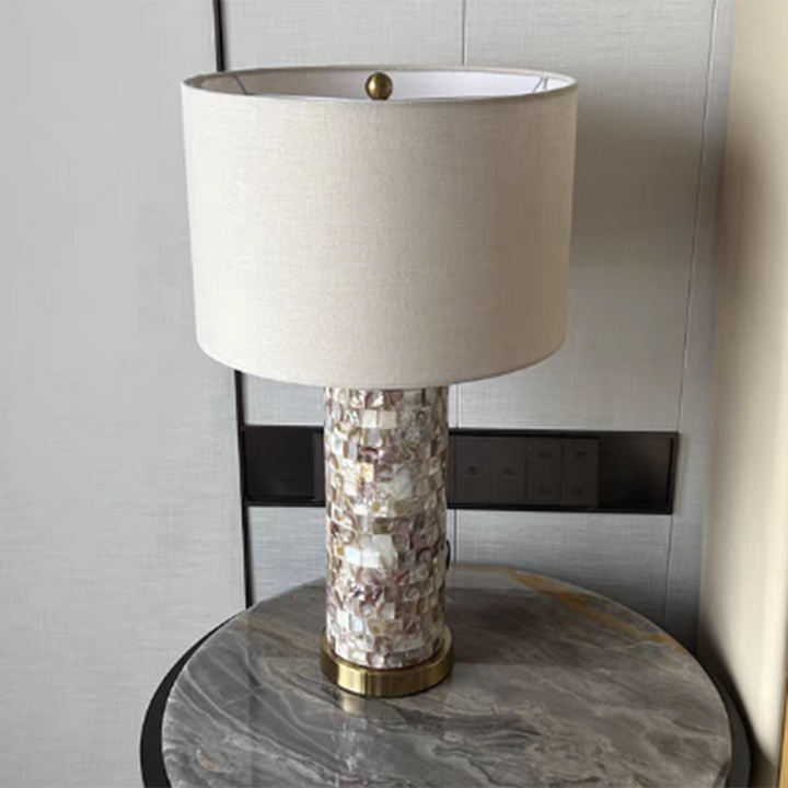 Contemporary Creative Shell Patch Fabric Iron Cylinder 1-Light Table Lamp For Bedside
